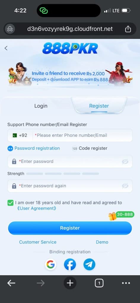 888PKR Register Page